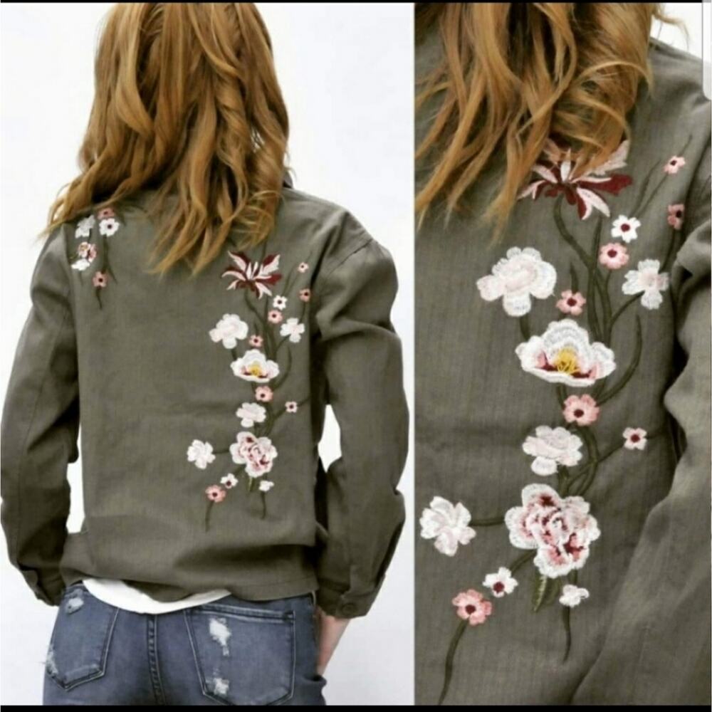 Roly Poly floral embroidered button up jacket green multicolor small